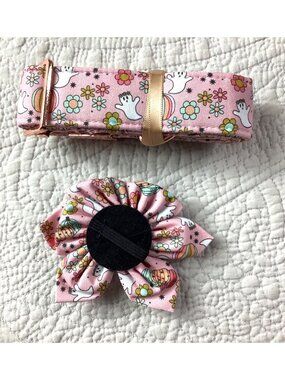 Elegant Little Tail Halloween Ghost & Floral Dog Collar With Bow For Large Dogs